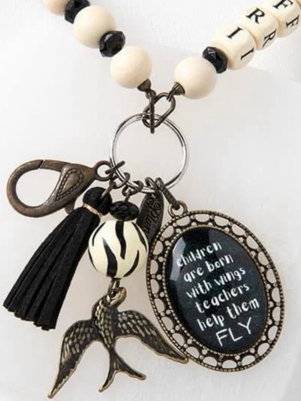 Plunder Black and Cream Teacher Charm Lanyard 45” gift - Picture 3 of 5